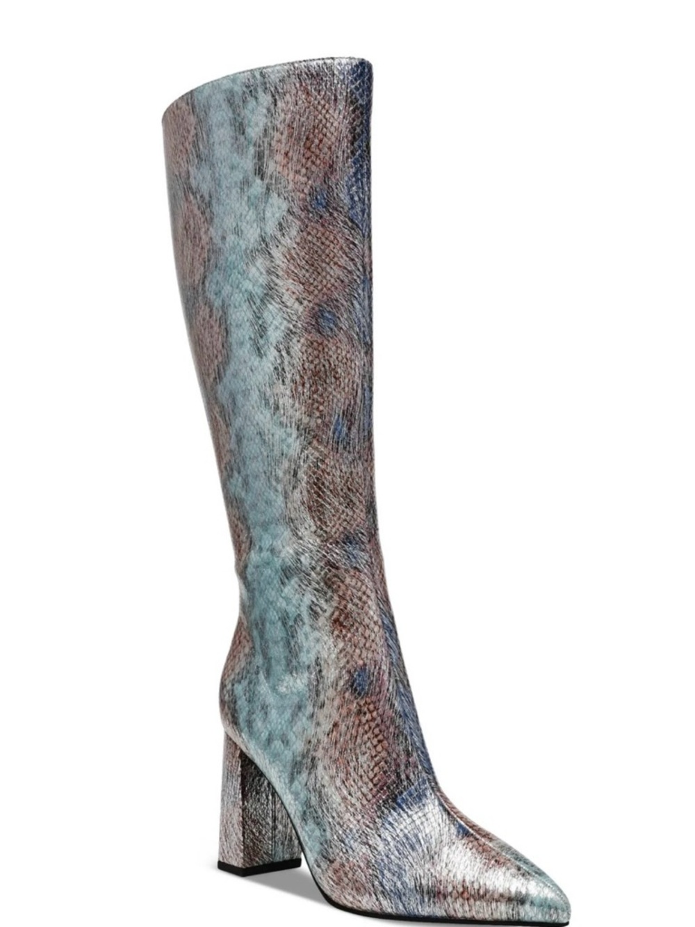 Wild Pair Over-the-Knee Snake-Print Boots in Teal and Brown